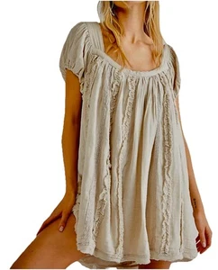 Mini Abito Free People X Revolve Angele Babydoll Garza Cotone XS Beige Spiaggia Nuovo con etichette - Foto 1 di 13