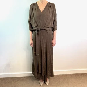 Ginger & Smart Size 14 L Khaki Olive Green Sustainable Viscose Wrap Dress - Picture 1 of 15
