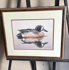 Thompson Crowe "BLUE WINGED TEAL" Litho handsigniert Ente Reflexion 24,5x20,5" - Bild 1 von 10