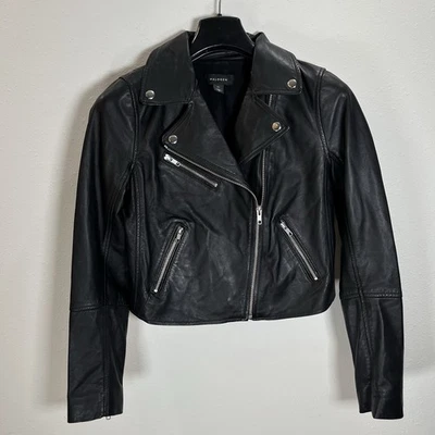 Halogen Jacket Leather Moto Womens Sz XS Black Asymmetrical Zip Motorcycle - Image 1 of 4
