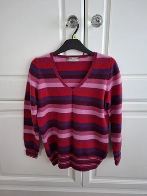 Marks and Spencer M&S 100% Cashmere V Neck Jumper Striped Multi UK 14 - Image 1 of 4