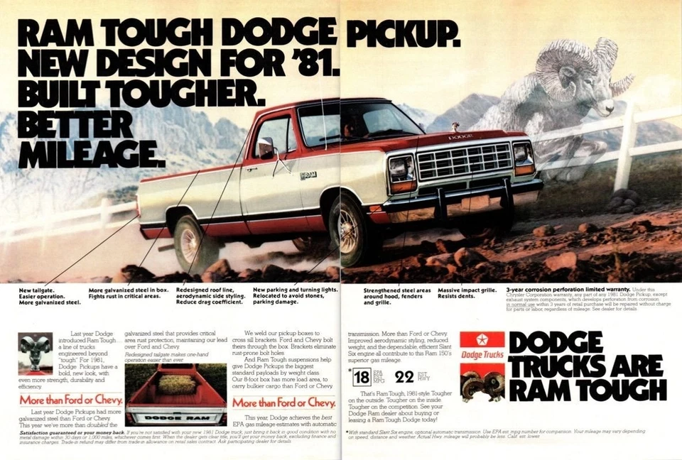 1981 Dodge Ram Pickup Truck 2 Page Vintage Print Ad Off Road Ranch 80s Wall Art - Image 1 of 4