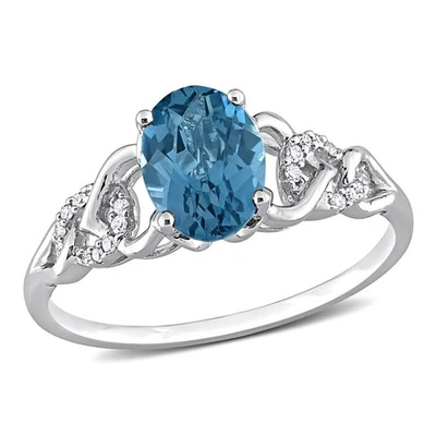 AMOUR 1 5/8 CT TGW Oval London Blue Topaz and Diamond Accent Link Ring In 10K - Image 1 of 4
