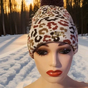 Nike Jugend Gepard Print Beanie Mütze Weiß Mehrfarbig Bommel Wintermütze Gold... - Bild 1 von 7