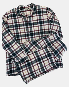 LL Bean Men's Plaid Flannel Pajama Set Top Bottom Button Sz XXL Tall Cream Green - Picture 1 of 11