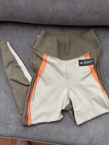 Adidas Seamless Ribbed Waist Leggings M (UK 12–14) Khaki / Beige / Orange - Picture 1 of 8