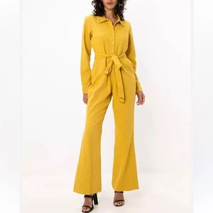 Mono de mujer con 4 cinturones de sarga manga larga otoño de ASOS amarillo mostaza - Imagen 1 de 10