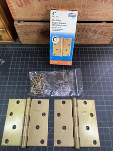 National Brand 4" Door Hinges – Satin Brass Finish – Pair with Screws – NIB - Picture 1 of 4