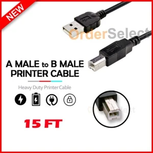 15 FT USB 2.0 A TO B HIGH SPEED PRINTER SCANNER CABLE FOR HP CANON EPSON Black - Picture 1 of 6