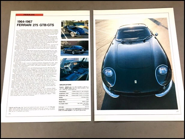 Ferrari 275GTB 275GTS Car Review Print Article with Specs 1965 1966 1967 P178 Foto 1 de 1