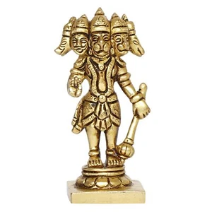 Brass Lord Hanuman Idol Panchmukhi Bajrangbali Statue Home Office Entrance 3.5" - Picture 1 of 4