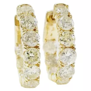 4.62 Carat Natural Diamond Hoops Earrings 14 Karat Yellow Gold - Picture 1 of 15