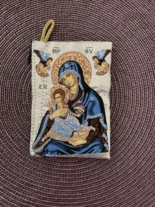 Oır Lady CATHOLIC Gold Rosary Pouch 2 Sided Zippered Icon Cloth Case Coin 2035 - Picture 1 of 1
