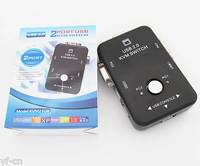USB 2.0 KVM Switch 2 Ports Selector Video Monitor VGA/SVGA + Printer Switch Box - Image 1 of 4