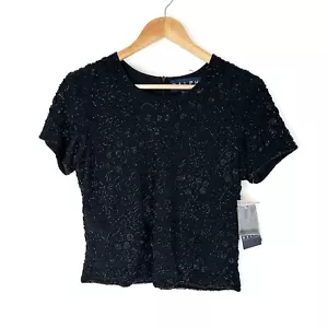 Ralph Deadstock Vintage Pailletten Top Kurzarm Bluse Abend MED Crop Perlen - Bild 1 von 5