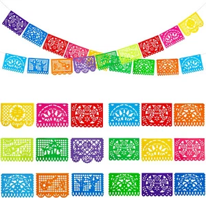 2 Packs Mexican Party Decoration, 36 Feet Plastic Papel Picado Fiesta Banner - Picture 1 of 9