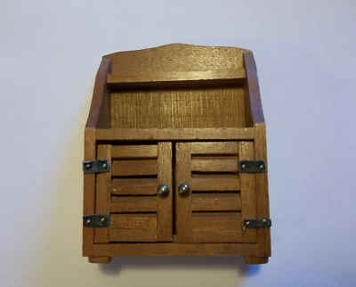 Vintage Dollhouse Miniature 1:12 Wood Brown Kitchen Hutch China Cabinet w/ Doors - Image 1 of 4