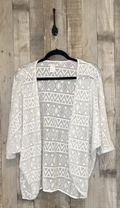 Guess Off White Patterned 3/4 Dolman Sleeve Open Beach Coverup Cardigan M/L - Picture 1 of 10