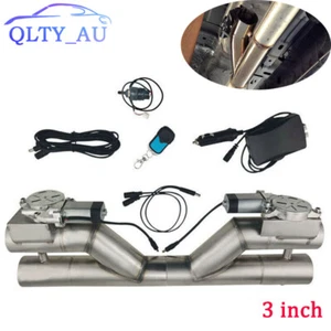 3" Double Electric Exhaust Dual Valve Y Pipe Kit Manual Control & Remote Switch - Picture 1 of 20