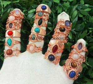 Trending Sale Lapis Lazuli & Mix Gemstone 925  Copper Plated Lot Casting Rings - Picture 1 of 12