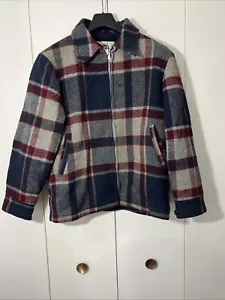 Woolrich Mens Wool Fleece Lined Jacket Tan Red Blue Plaid Size Large Vintage - Picture 1 of 13