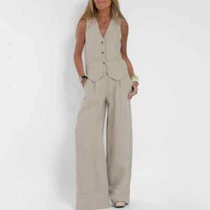 Women Autumn Pant Suits 2 pieces Sets Vests Coats Wide Leg Pants Suit Clothing - Picture 1 of 25