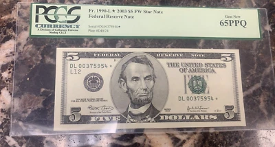 2001 $5 Federal Reserve STAR Note ~ PCGS 65 PPQ ~ Fr# 1990-L* ~ San Francisco - Image 1 of 4