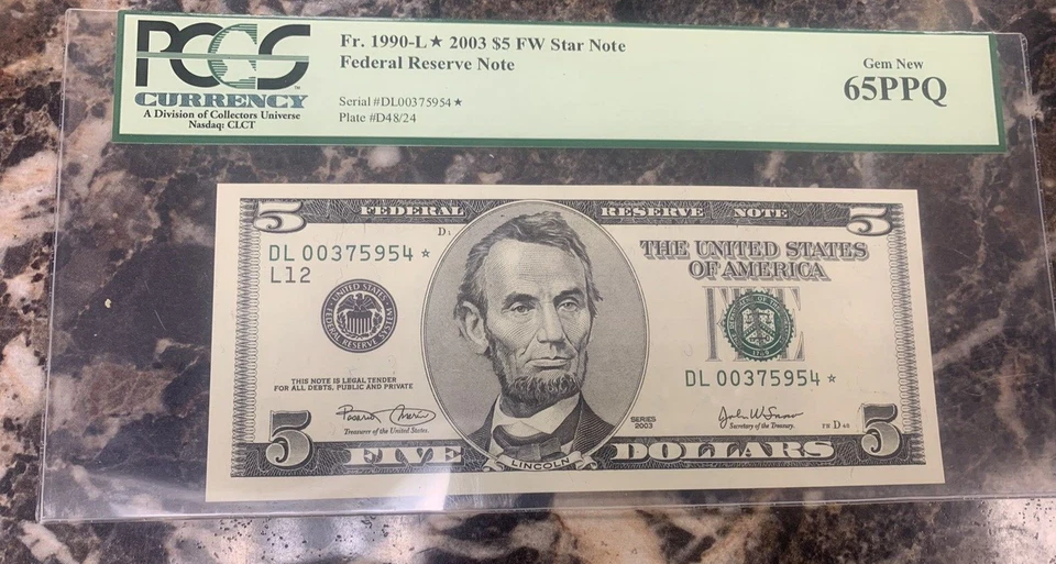 2001 $5 Federal Reserve STAR Note ~ PCGS 65 PPQ ~ Fr# 1990-L* ~ San Francisco - Image 1 of 4