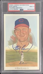 Bob Lemon Signed Perez Steele Celebration Postcard Indians PSA/DNA Auto Mint 9 - Picture 1 of 3
