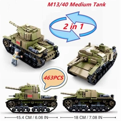 Building Blocks MOC Military WW2 M14 Medium Battle Tanks Bricks Models Kids Toys - Image 1 of 4