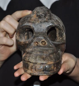 Statua testa teschio scheletro sacrificio intagliato vecchia giada cultura Hongshan 5,8" - Foto 1 di 8