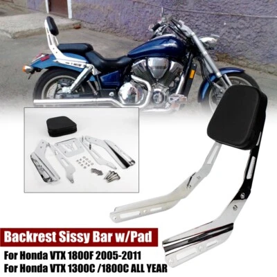 Chrome Motorcycle Sissy Bar Backrest w/ Pad For Honda VTX1300C VTX1800 C/F 05-11 - Image 1 of 4