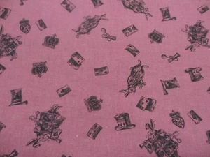 Alice Wonderland Rabbits on Pink KOKKA Cotton Canvas Fabric 21" by 22" - Picture 1 of 2