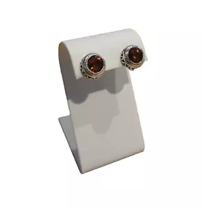 Chico's Silver Simulated Dark Amber Stone Stud Clip On Earrings Beautiful New! - Picture 1 of 4