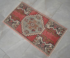 Vintage Distressed Small Area Rug Hand Knotted Oushak Rugs Yastik - 1'7" x 2'11"