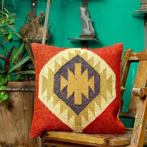 18x18 Inch Red Kilim Aztec Cushion Cover Vintage Moroccan Pillow Cover Throw - Picture 1 of 4