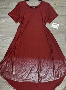 NWT LuLaRoe Large Elegant Carly Dress Cranberry w Silver Shimmer Dipped Bottom - Picture 1 of 2