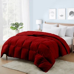 Deluxe Luxury Comforter Down Alternative Egyptian Cotton Burgundy Stripes - Picture 1 of 12