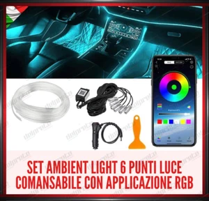 AMBIENT LIGHT AUTO NEON LUCE INTERNI ATMOSFERA RGB CON APP 6 METRI 6 PUNTI LED  - Imagen 1 de 10