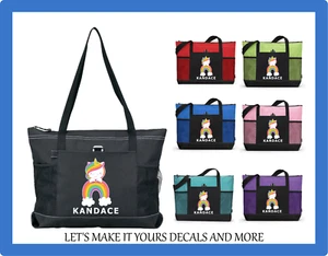 REGENBOGEN EINHORN MIT NAMEN INDIVIDUELLE BEUTELTASCHE HANDTASCHE SCHULE FITNESSSTUDIO TANZ REISETASCHE REISSVERSCHLUSS - Bild 1 von 6