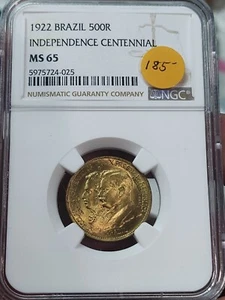 1922 500 Réis Brazil Independence Centennial NGC MS 65 - Picture 1 of 3