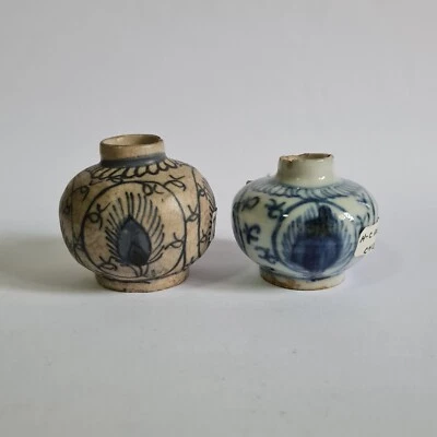 2pc c.1600 Zhangzhou Fujian Blue White Jarlet Antique Ceramic China Swatow Jar - Image 1 of 4