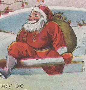 Santa Climbing Over Fence Christmas Postcard - Picture 1 of 3