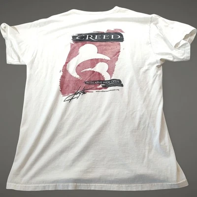 Vintage 90s Hard Rock Cafe CREED Shirt White Signature Series XVII L XL Thrashed - Image 1 of 4