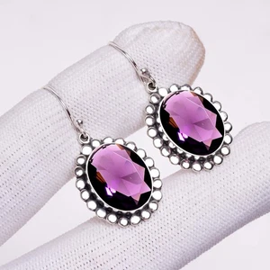 Purple Amethyst Gemstone 925 Sterling Silver Jewelry Earring, Designer Earring - Picture 1 of 4