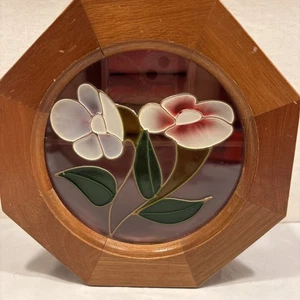 Vintage Portagioie in legno Mele con fiori in vetro colorato e feltro rosa-ottagonale-6,5" - Foto 1 di 9
