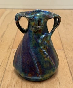 Antique Heliosine Ware Austrian Iridescent Art Nouveau Art Pottery Vase 4.75” - Picture 1 of 11