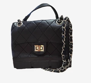 Most Wanted Black Quilted Chain Bag Crossbody Purse Hard Footed Bottom Small - Picture 1 of 10