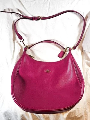 Coach Harley East West Raspberry Pebbled Leather Hobo Shoulder Crossbody Bag Ex! - Image 1 of 4