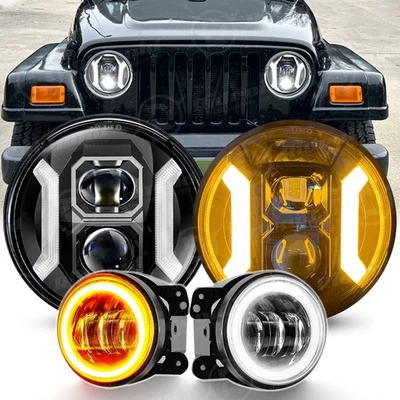 For Jeep Wrangler JK 2007-2018 Combo Hi-Lo 7" LED Headlights + 4" LED Fog Lights - Image 1 of 4